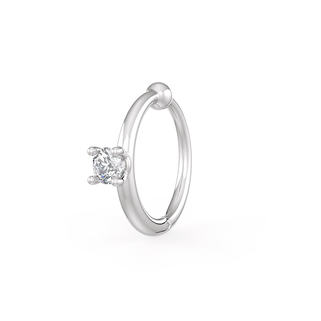 18ct White Gold Solitaire Diamond Nose Hoop Ring
