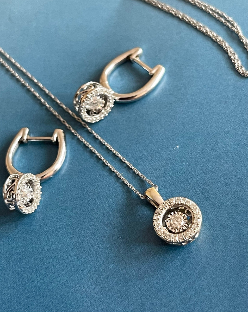 Payment 2: Dancing Diamond Earrings & Necklace set 9ct White Gold