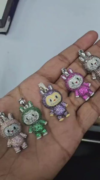 925 Silver Baby Pink Labubu Doll Pendant Zirconia Encrusted Rare