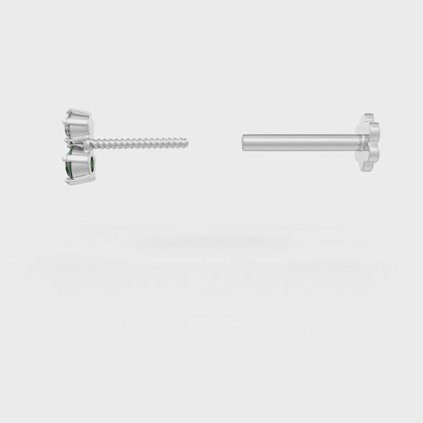 Fashion diamond emerald nose pin threaded piercing