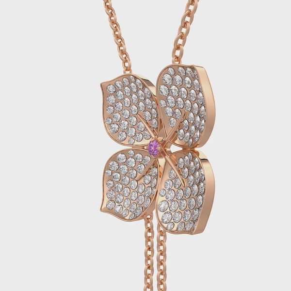 18ct rose gold diamond flower lariat necklace