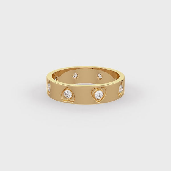 Dazzling 9ct yellow gold zirconia heart bezel love ring