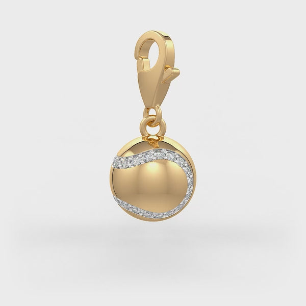 Luxury yellow gold tennis ball charm with 0.25ct diamonds