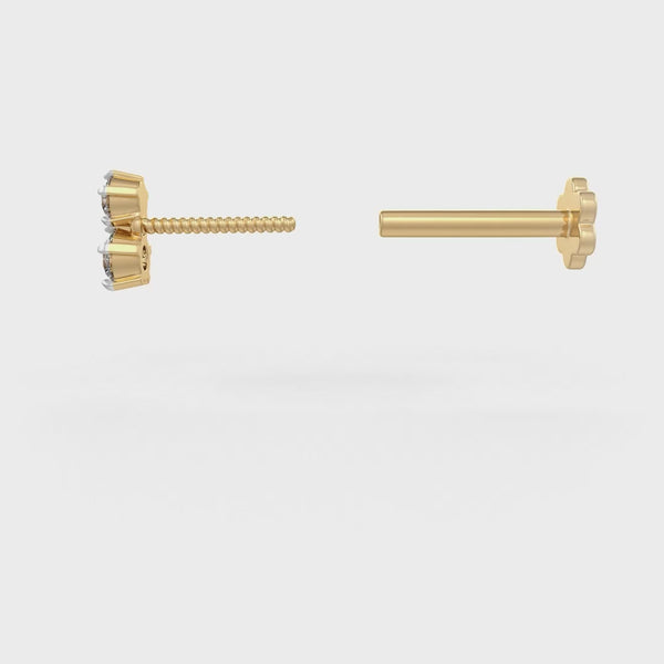 Stylish 18ct yellow gold threaded diamond nose pin design