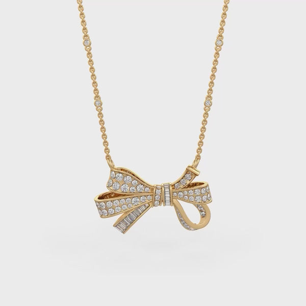 18ct yellow gold diamond ribbon bow pendant