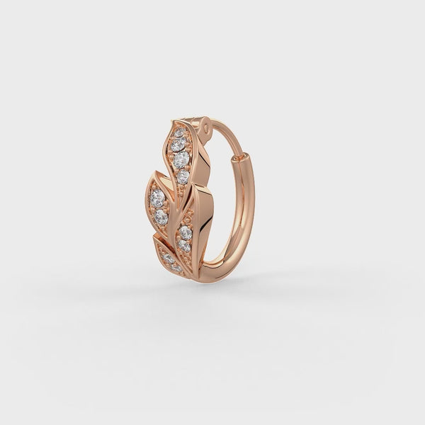 Luxury 18ct rose gold diamond hoop nose ring with leaf style