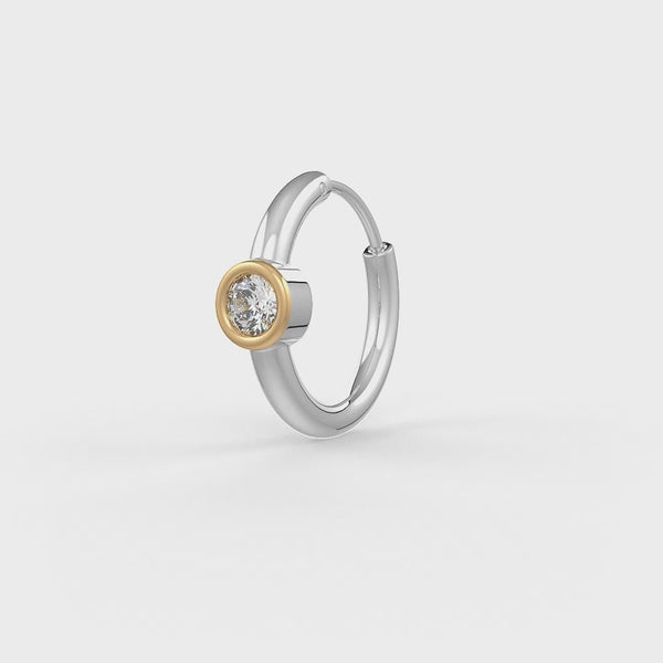 Minimal white gold bezel set diamond nose hoop ring