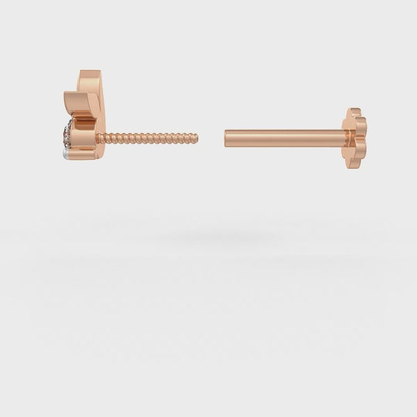 Stylish rose gold leaf diamond nose stud