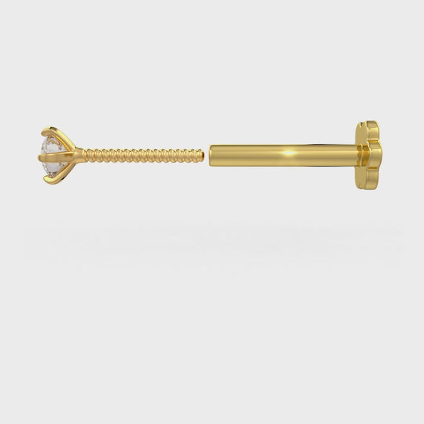Elegant nose piercing stud with diamond in yellow gold