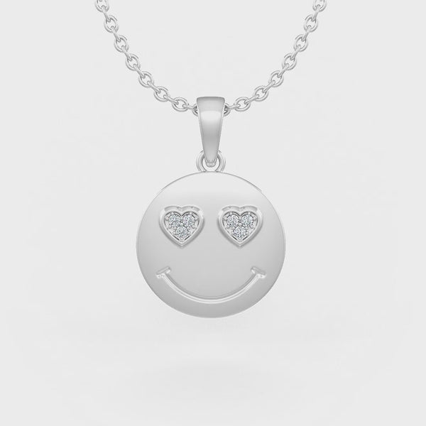 Cute diamond emoji necklace in white gold