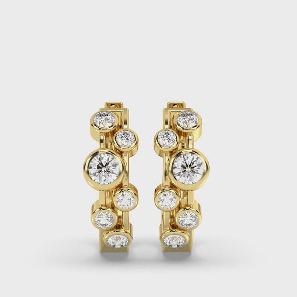 Modern bubble diamond hoop earrings in yellow gold