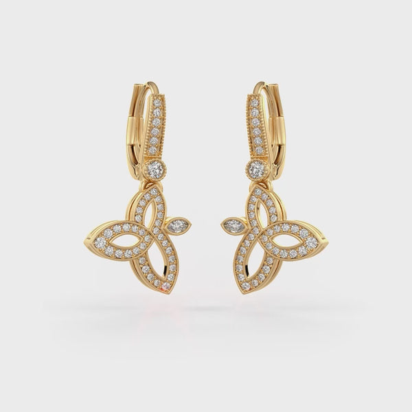 18ct yellow gold diamond lotus drop earring with leverback