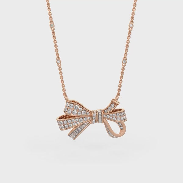 2ct diamond necklace ribbon bow knot in 18ct rose gold