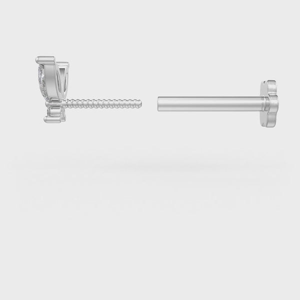 White gold butterfly nose pin with screwback