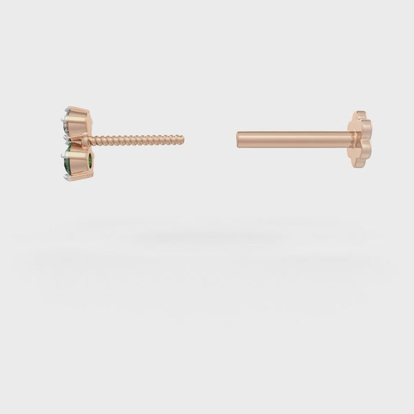 Rose gold diamond emerald nose pin with threaded screw back