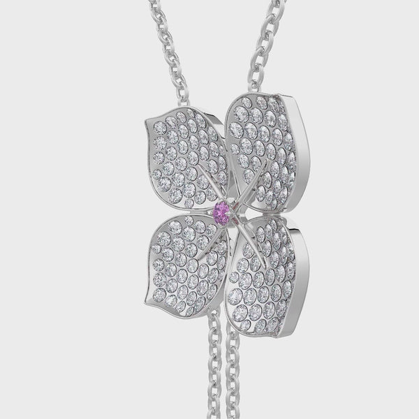 Diamond hydrangea pendant on 18ct white gold chain