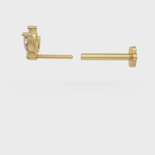 Lotus design marquise diamond nose pin with screw back