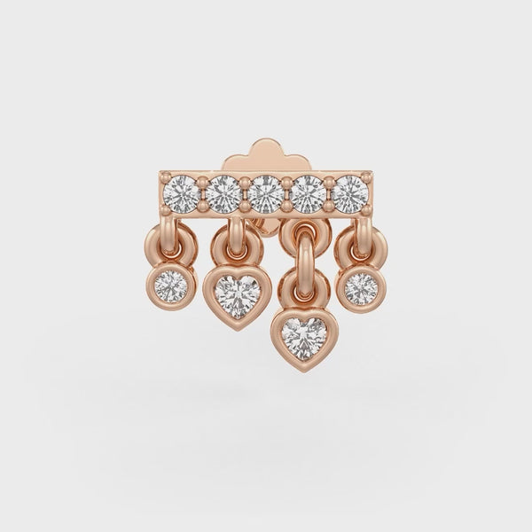 Elegant waterfall heart nose stud 18ct in rose gold