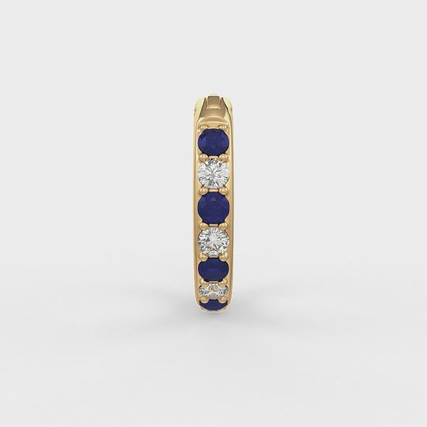 Elegant skinny diamond sapphire nose hoop yellow gold
