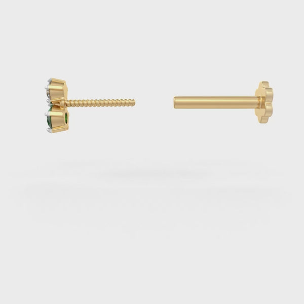 Luxurious diamond emerald nose pin 18ct yellow gold