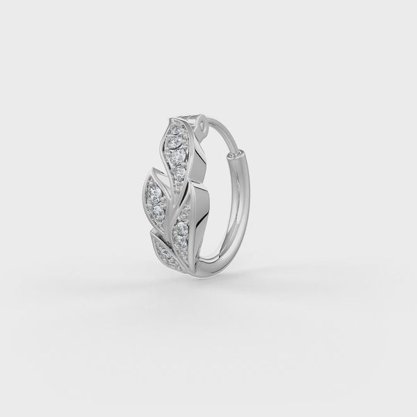 Elegant diamond hoop nose ring in white gold leaf