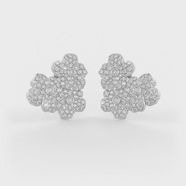 Radiant white gold flower stud earrings with sparkling diamonds
