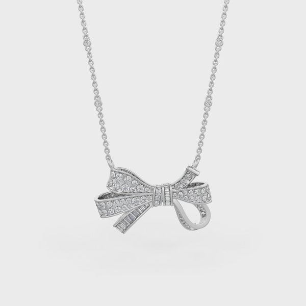 Natural diamond ribbon knot pendant in white gold