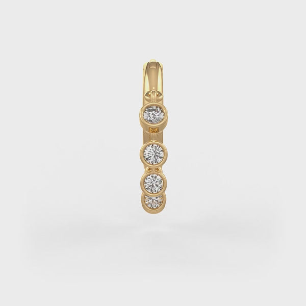 18ct yellow gold hoop earring with bezel diamonds