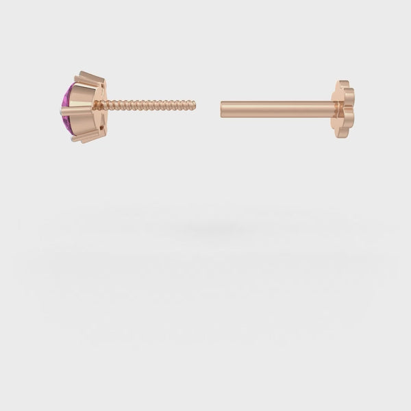 Minimal pink sapphire ruby gemstone stud earring
