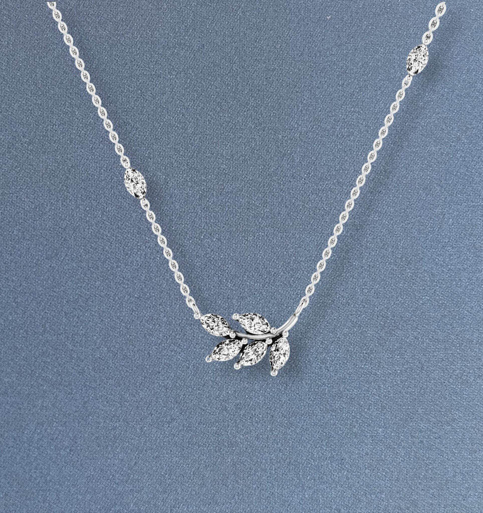 18ct white gold leaf diamond necklace 
