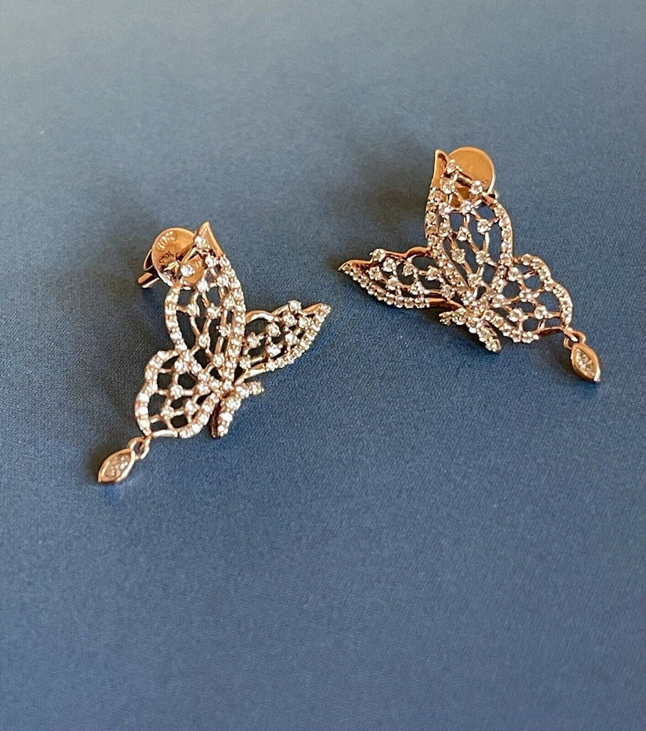 Rose gold diamond earrings, butterfly studs 