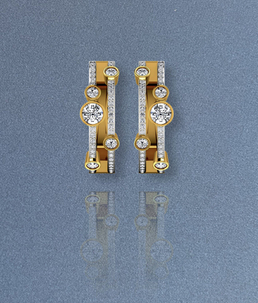 18ct yellow gold bubble diamond earrings, near one carat