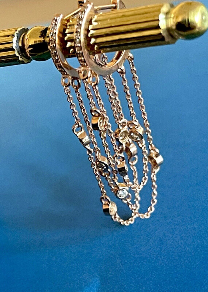 18ct rose gold diamond earrings, double chain hoops 