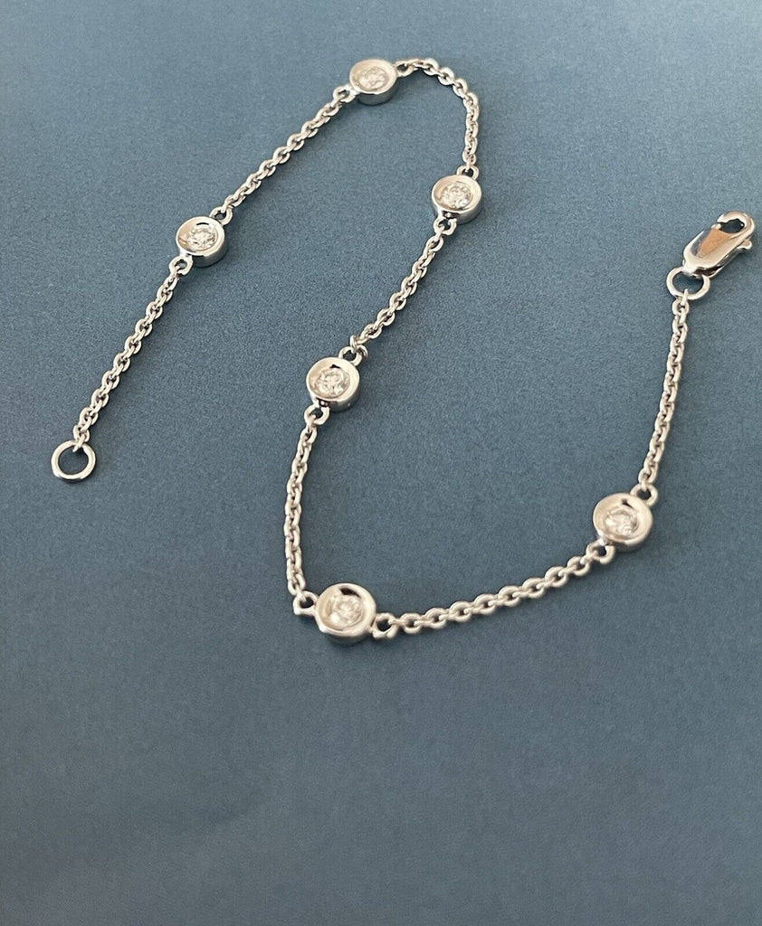 White gold diamond bracelet, station chain, by the yard 