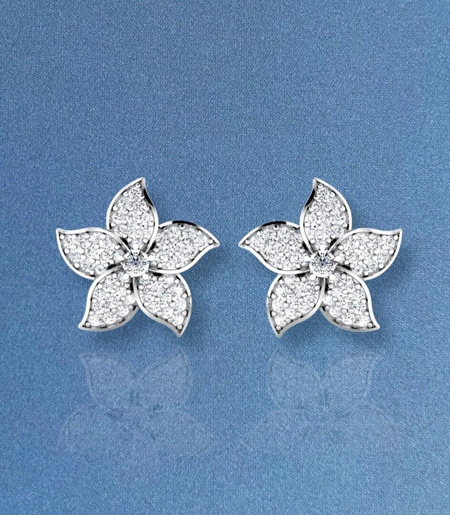 White gold flower studs, diamond jewellery 