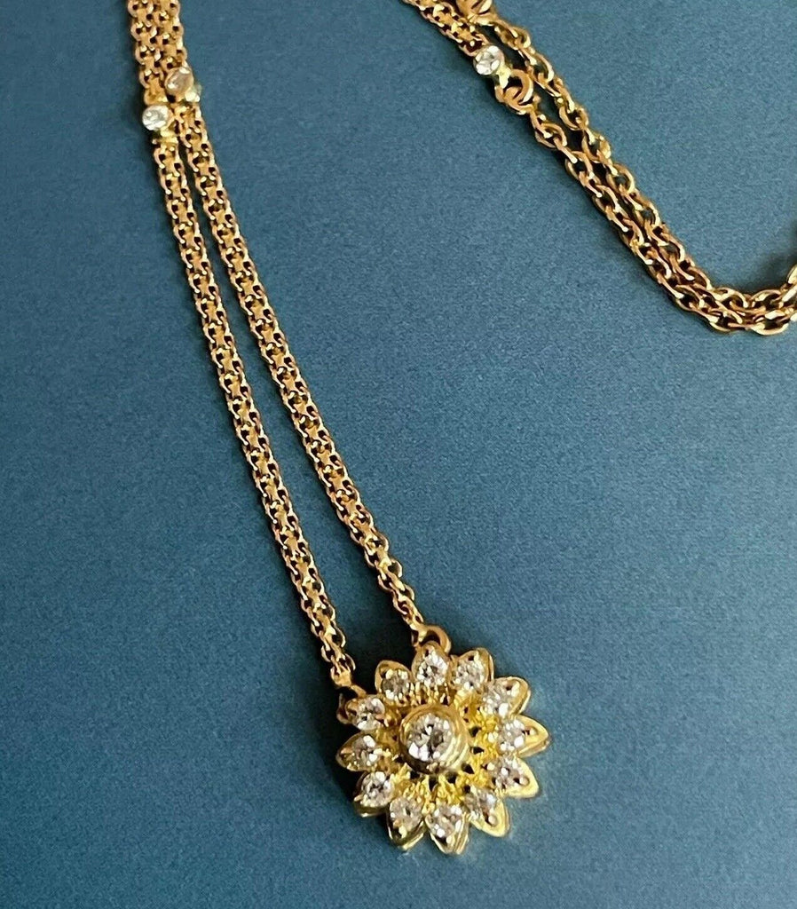 18ct yellow gold diamond necklace, sunflower pendant 