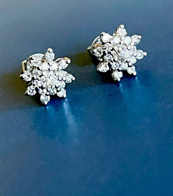 14ct white gold diamond earrings 0.80ct flower studs 