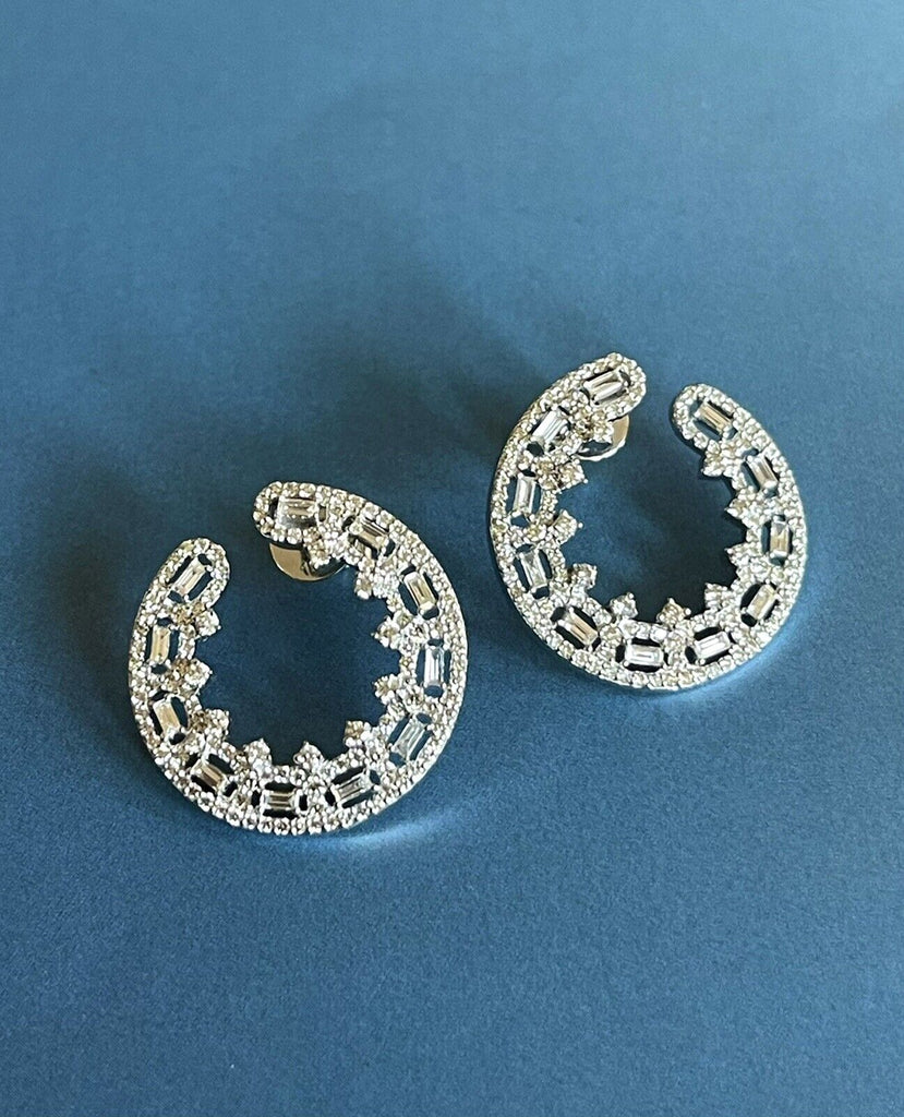 18ct white gold diamond earrings, hoop earrings 