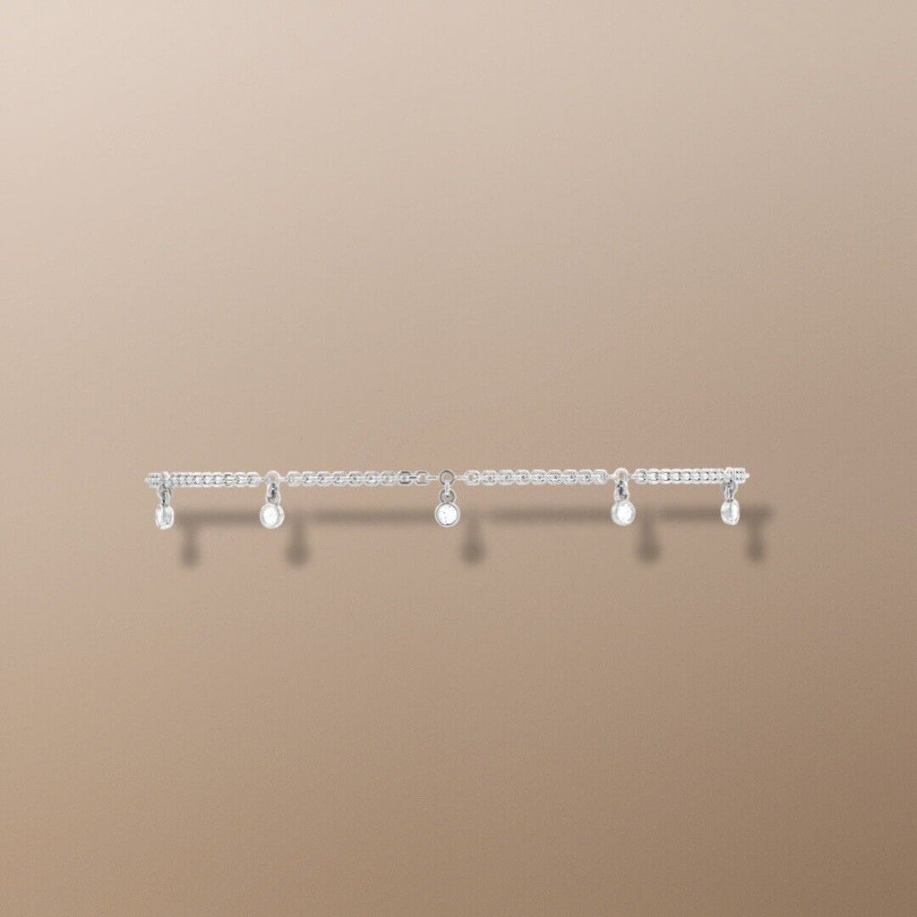 14k White Gold Station Anklet Bracelet With 4mm Round Cubic Zirconia by the Yard 14k White Gold Station Anklet Bracelet With 4mm Round Cubic Zirconia by the Yard