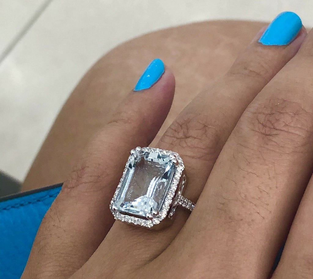 large Natural aquamarine & diamond ring
