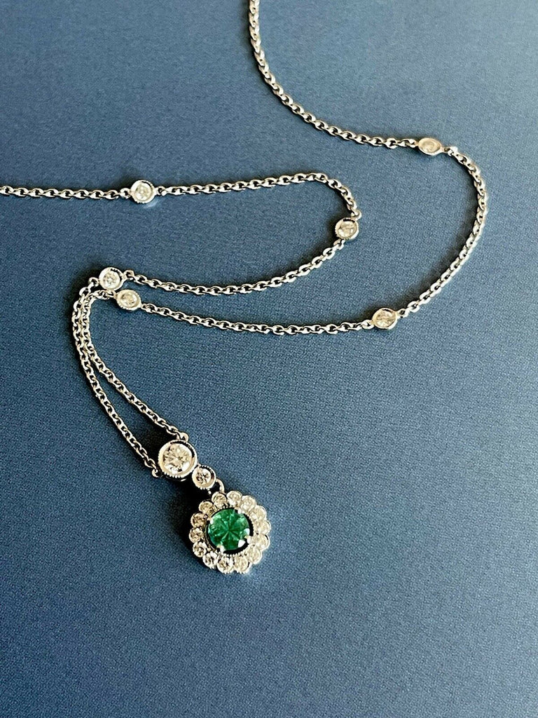 18ct white gold emerald diamond necklace