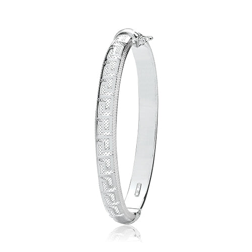 Greek Design Bangles SILVER LADIES OVAL GREEK DESIGN HINGED BANGLE – London Diamond Online