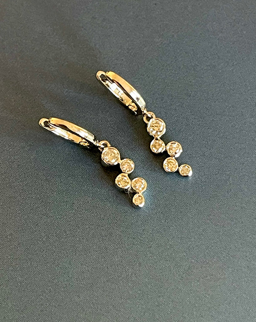 18ct white gold diamond bubble earrings, hoop drop earrings 