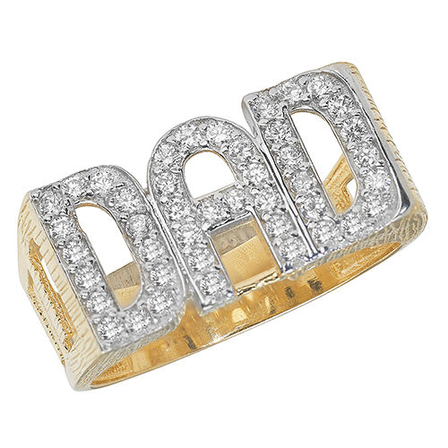 9CT GOLD GENTS CURB DESIGN CZ DAD RING | O